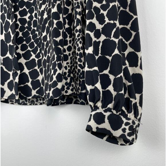 Topshop Black and White Giraffe Print Collared Blouse - Size 8 - Picture 3 of 8